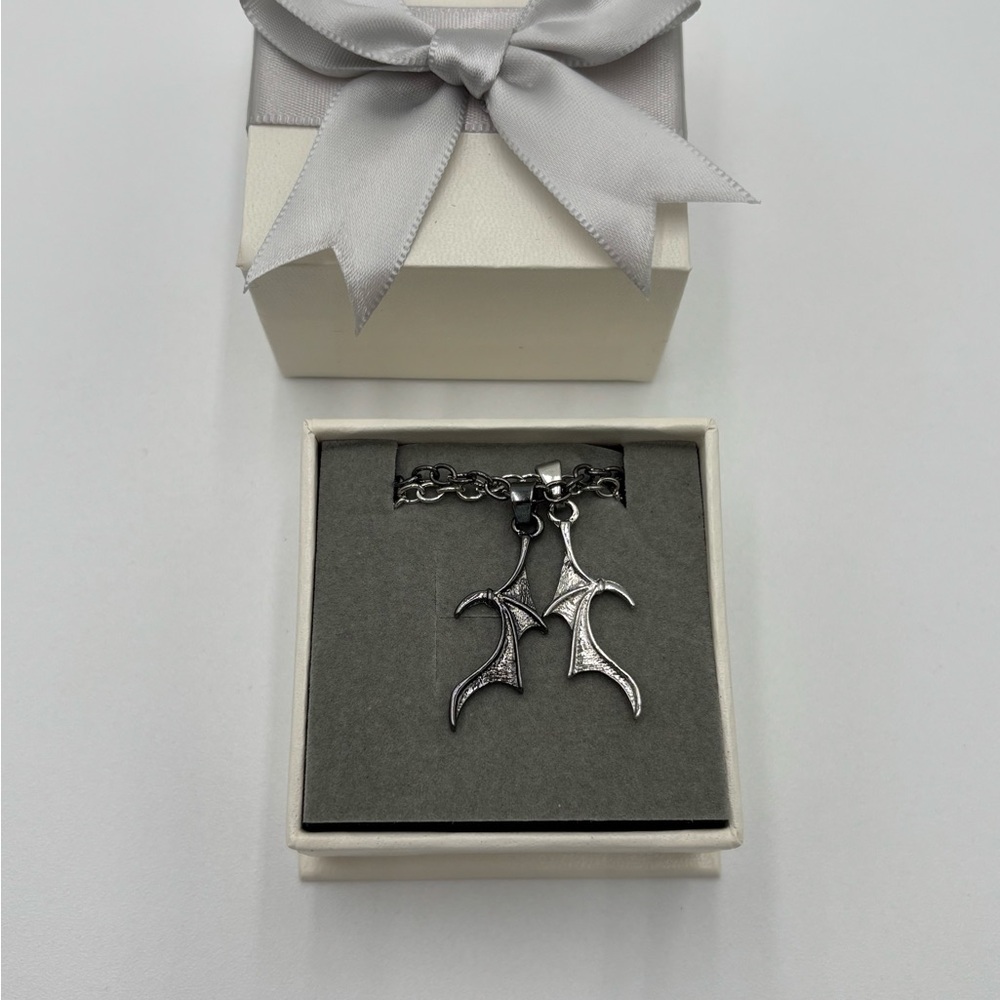 Silver 2 wing Necklaces friends couple in gift box gothic Y2K